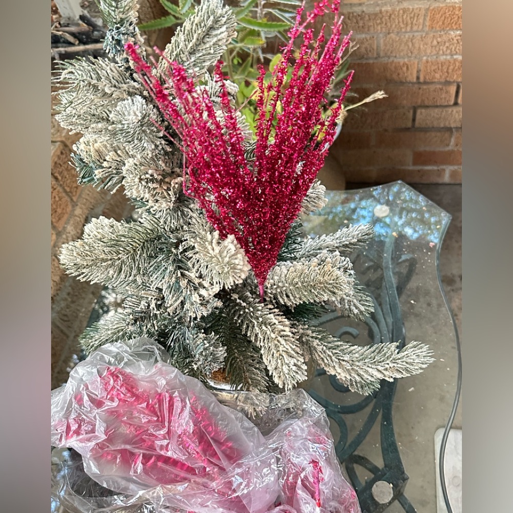 Christmas Seasonal Pink Glitter Stems accents
